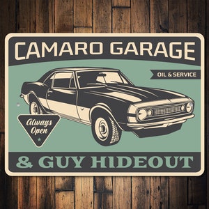 Camaro Guy Hideout Sign, Camaro Man Cave, Camaro Decor, Camaro Sign, Camaro Garage, Custom Garage Gift, Custom Camaro Gift - Metal Sign