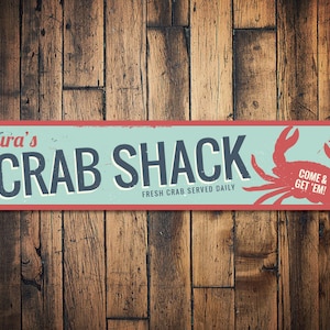 Crab Shack-bord, gepersonaliseerd Come & Get Em verse krab dagelijks geserveerd met naam kok, aangepast strandhuisdecor, shackdecor - kwaliteitsaluminium