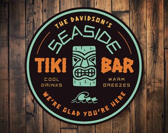 Seaside Tiki Bar, Tiki Bar Sign, Tiki Bar Decor, Decor For Bars, Tropical Bar Decor, Decor For Beach, Bar Signs, Cute Tiki Bar  - Metal Sign