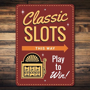 Classic Slots Sign, Gambling Slot Decor, Gambling Gift Decor, Metal Slot Machine Decor, Poker Decor, Room Decor, Metal Sign, Quality Metal
