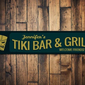 Welcome Tiki Bar & Grill Sign, Personalized Bartender Bar Owner Name Sign, Custom Home Beach Bar Metal Decor - Quality Aluminum Sign Decor