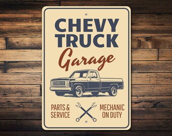 Chevy Truck Garage, Chevy Schild, Schild für Chevy, Chevy Besitzer, Schild für Papa, Dads Garage, Garages - Hochwertiges Aluminiumschild