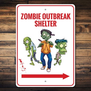 Zombie Outbreak Shelter, Zombie Room, Halloween Zombie, Halloween Sign, Halloween Gifts, Spooky Decor, Metal Signs, Quality Metal Decoration