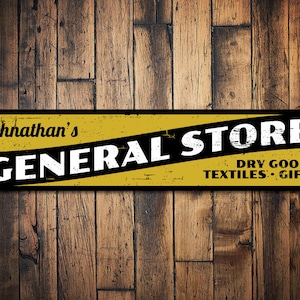 General Store Sign, Personalized Dry Goods Textiles & Gifts Sign, Custom Shop Name Sign, Metal Country Decor - Quality Aluminum ENS1001397