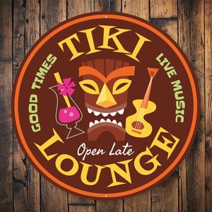 Tiki Lounge Sign, Tiki Times, Tiki Bar Life, Tropical Tiki Bar, Tiki Bar Decor, Tiki Drink Sign, Bar, Tiki, Beach Tiki Sign  - Metal Sign