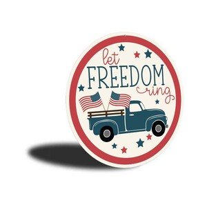 Let Freedom Ring Sign, 4th Of July Patriotic Wreath Sign, Independence Day, American Flag Decor, Patriotic Round Metal Sign, Freedom Gifts image 3