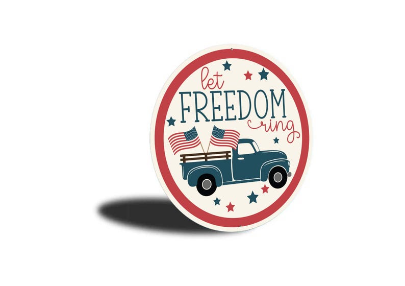Let Freedom Ring Sign, 4th Of July Patriotic Wreath Sign, Independence Day, American Flag Decor, Patriotic Round Metal Sign, Freedom Gifts image 3