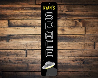 Space Vertical Sign, Personalized Child Name UFO Space Lover Metal Bedroom Decor, Custom Kid Playroom Gift - Quality Aluminum Sign Decors