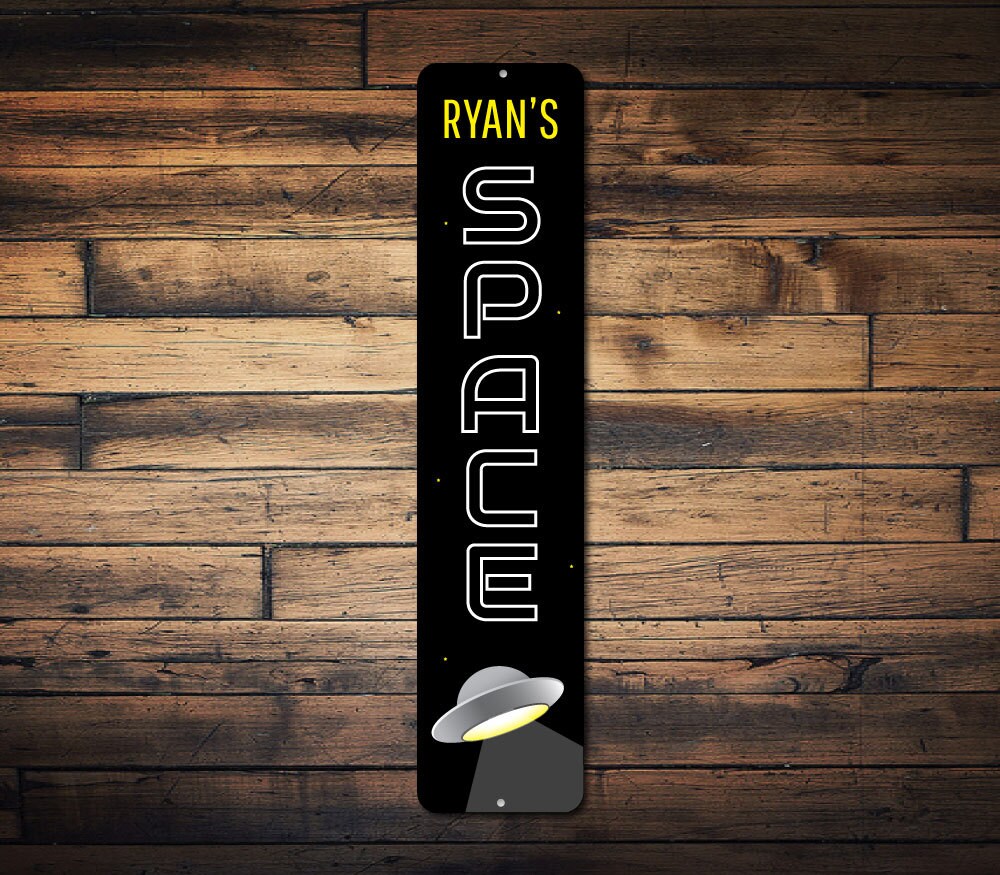 Space Vertical Sign, Personalized Child Name UFO Space Lover Metal ...