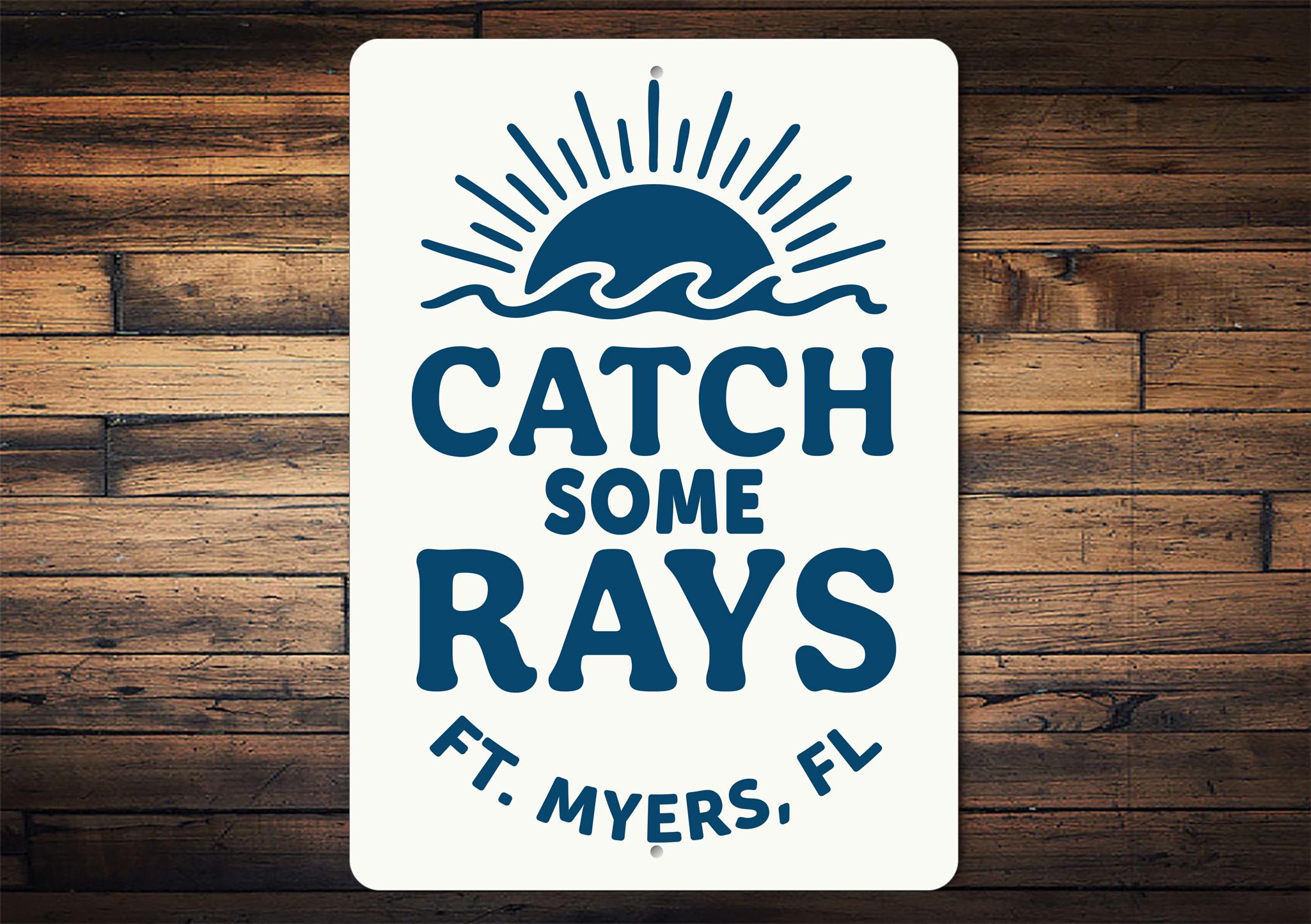 Catch Some Rays Metal Sign – Custom Beach Decor | Coastal Wall Art ...