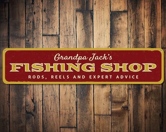 Fishing Shop Sign, Personalized Fisherman Gift, Custom Fishing Sign, Gift for Fisherman, Fish Shop, Metal Lake House Decor -Quality Aluminum