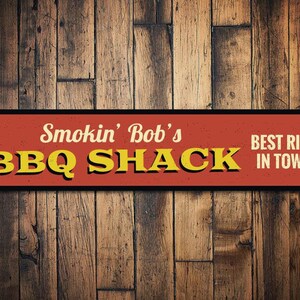 BBQ Shack Sign, Personalized Smokin&#39; Best Ribs In Town Cook Name Sign, Custom Barbeque Lover Kitchen Sign, Shack Sign - Quality Aluminum