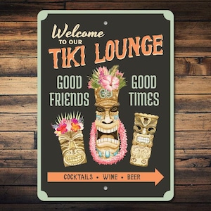 Tiki Lounge Sign, Tiki Men Decor, Tiki Statues Sign, Tiki Bar Decor, Tiki Arrow Sign, Tiki Lounge Decor, TIki Gift, Quality Metal Tiki Signs