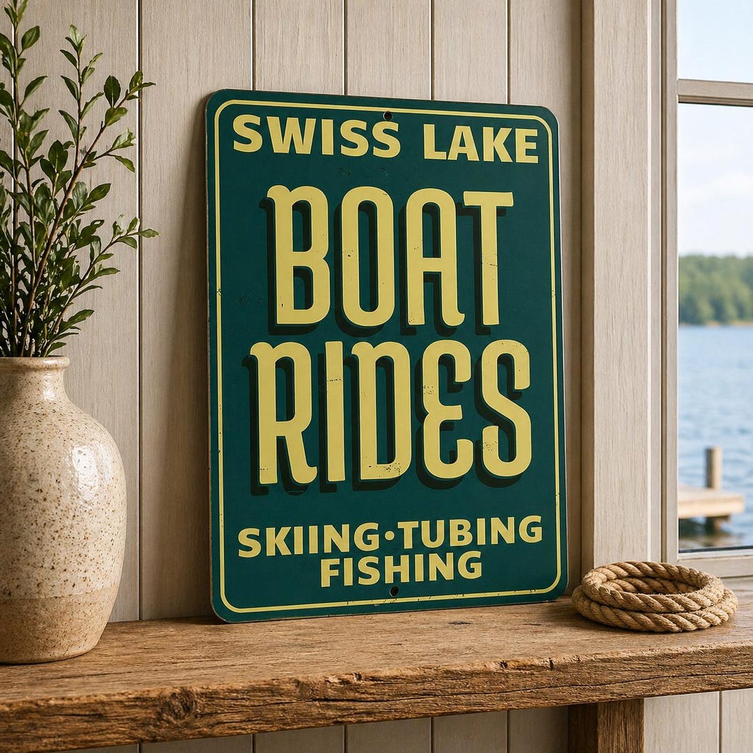 Swiss Lake Boat Rides Metal Sign, Lake House Decor, Boating Sign ...