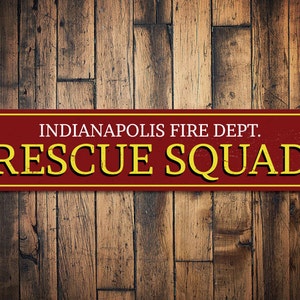Rescue Squad Sign, Personalized Fire Department City Sign, Firefighter Decor, Custom Fireman Man Cave Sign - Quality Aluminum Custom Signs
