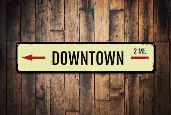 Downtown Mileage Sign, Personalized Directional Arrow Miles