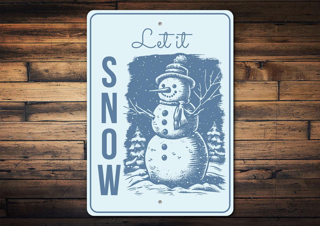 Cartello "Let It Snow", decorazione a forma di pupazzo di neve, cartello per le vacanze invernali, decorazione da parete in metallo a forma di pupazzo di neve e cartello per esterni
