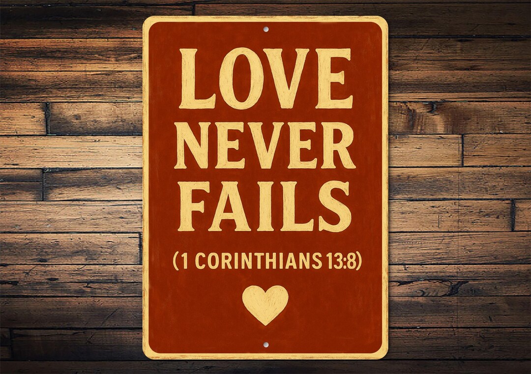 Love Never Fails Sign – 1 Corinthians 13:8 Scripture Wall Art ...