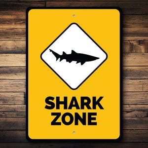 Shark Zone Signs, Shark Zone Sign, Shark Lovers, Ocean Decor, Shark Lover Decor , Ocean, Custom Ocean Sign - Quality Aluminum Shark Zones image 1