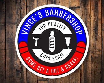 Custom Barber Shop Metal Sign - Personalized Barbershop Decor - Vintage Shaving Wall Art - Haircut & Grooming Gift - Man Cave Sign