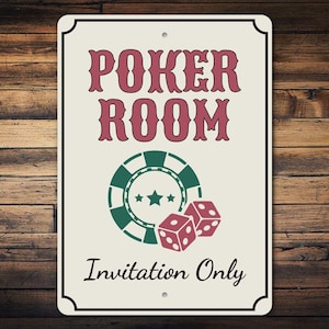 Poker Rooms Sign, Invitation Only Decor, Gambling Gift Decor, Poker Lover Gift Sign, Poker Chip Decor, Room Decor, Metal Sign, Quality Metal