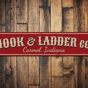 Hook & Ladder Company Sign, Personalized Firehouse City State Location Fire Station Firefighter Man Cave Decor, Metal Gift, Quality Aluminum