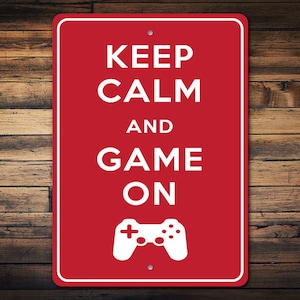 Keep Calm Game On Schild, Gaming Zimmer Dekor, Schild für Gamer, Gaming Home Decor, Gaming Decor, Gaming-Liebhaber, Keep Calm Zeichen, Qualität Metall Bild 1