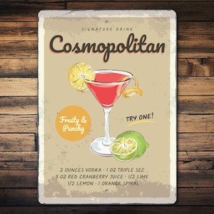 Cosmopolitan Signature Drink Sign, Custom Drink Gift, Custom Bar Drink Gift, Cosmopolitan Gift, Cosmopolitan Bar Drink, Bar, Decor For Bar