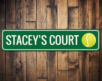 Tennis Court Sign, Personalized Tennis Player Kid Room Sign, Custom Tennis Ball Sports Child Playroom Decor - Quality Aluminum Sign Gifts