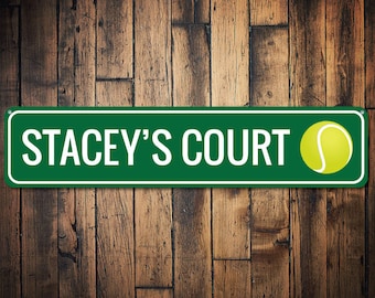 Tennis Court Sign, Personalized Tennis Player Kid Room Sign, Custom Tennis Ball Sports Child Playroom Decor - Quality Aluminum Sign Gifts