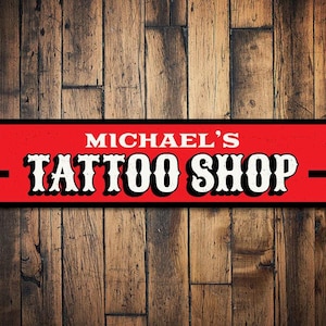 Tattoo Shop Sign, Personalized Tattoo Artist Name Gift, Custom Directional Arrow Ink Lover Man Cave Decor, Tattoo Shops - Quality Aluminum