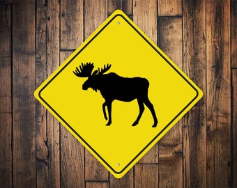 Señal de cruce de alces, cruce de alces, señal de cruce divertida, señales de cruce, logotipo de cruce, logotipo de cruce de carretera, cruce - Señal de metal de calidad
