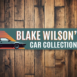 Car Collection Sign, Custom Car Sign, Toy Car Collection, Decor For Cars, Custom Car Decor, Retro Car Sign, Custom Name, Custom Garage Gift
