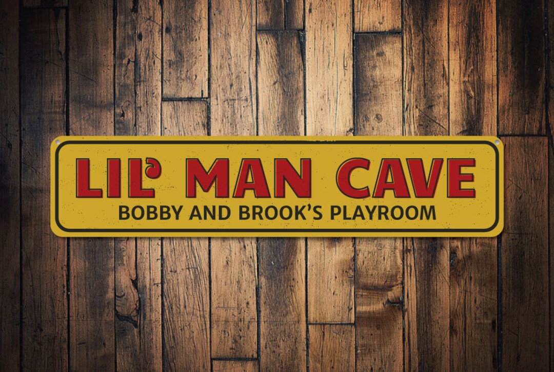 Lil' Man Cave Sign, Personalized Little Children Names Sign, Custom Kid ...