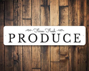 Farm Fresh Produce Sign - Rustic Farmhouse Kitchen Decor - Farmers Market Wall Art - Country Garden Shed Metal Sign