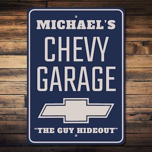 Chevy Garage Gift, Chevy Garage Sign, Chevy Logo Sign, Custom Chevy Sign, Dad Chevy Gift, Guy Hideout Sign -Quality Aluminum Sign Chevy Cars