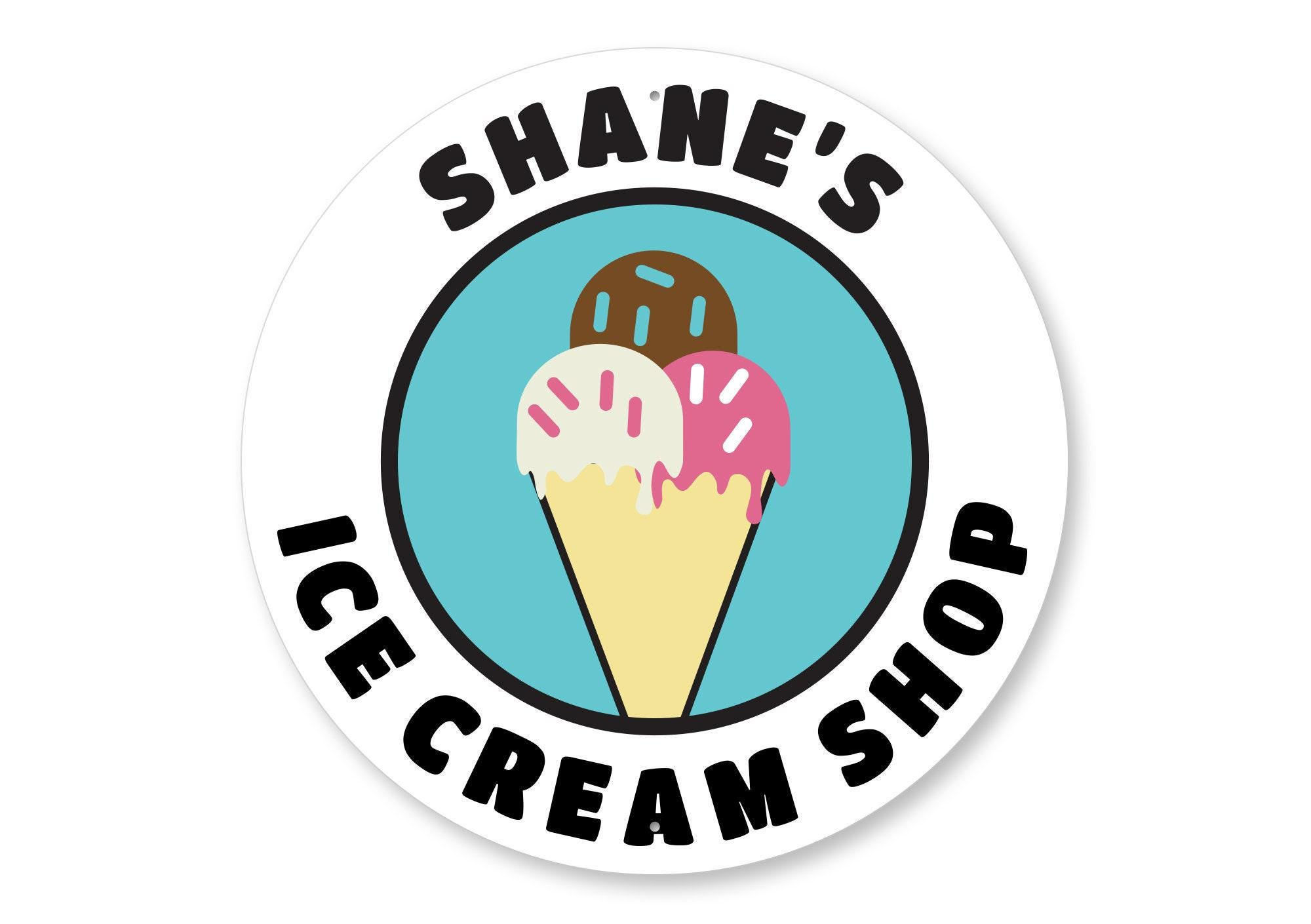 Niestandardowy znak na lody, niestandardowy sklep z lodami, sklep z lodami,  mrożone smakołyki, właściciel sklepu z lodami, prezenty do sklepu z lodami  - metalowy okrągły znak - Etsy Polska, image size:2000x1410