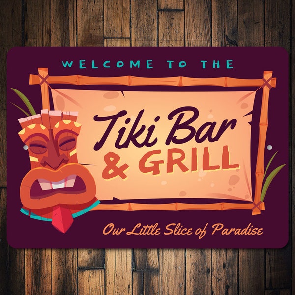 Welcome Tiki Sign, Tiki Bar Sign, Beach Bar Pub, Island Signs, Tiki Gifts, Bar And Grill Sign, Tropical Tiki Decor - Quality Aluminum