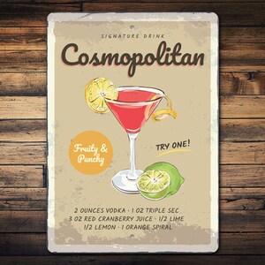 Cosmopolitan Signature Drink Sign, Custom Drink Gift, Custom Bar Drink ...