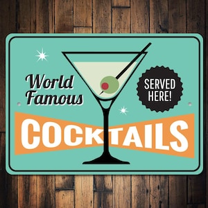 Cocktails Sign, Martini Glass Decor, Beach Bar Sign, Tiki Bar Decor, Famous Drinks Sign, Bartender Gift, Drinkers, Drink Sign Quality Metal