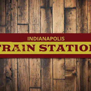 Train Station City Sign, Personalized Train Lover Man Cave Sign, Gift Train Station Decor, Railroad Decor, Train Conductor, Quality Aluminum