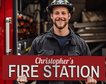 Fire Station Sign, Custom Firefighter Sign, Firehouse Decor, Custom Name Sign, Firefighter Decor, Firefighter Gift - Quality Metal Sign