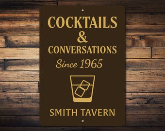 Bord voor cocktails en gesprekken, bord op maat taverne, wanddecoratie taverne, decoratie thuisbar, wandbord pub, decor alcoholbord - metalen bord