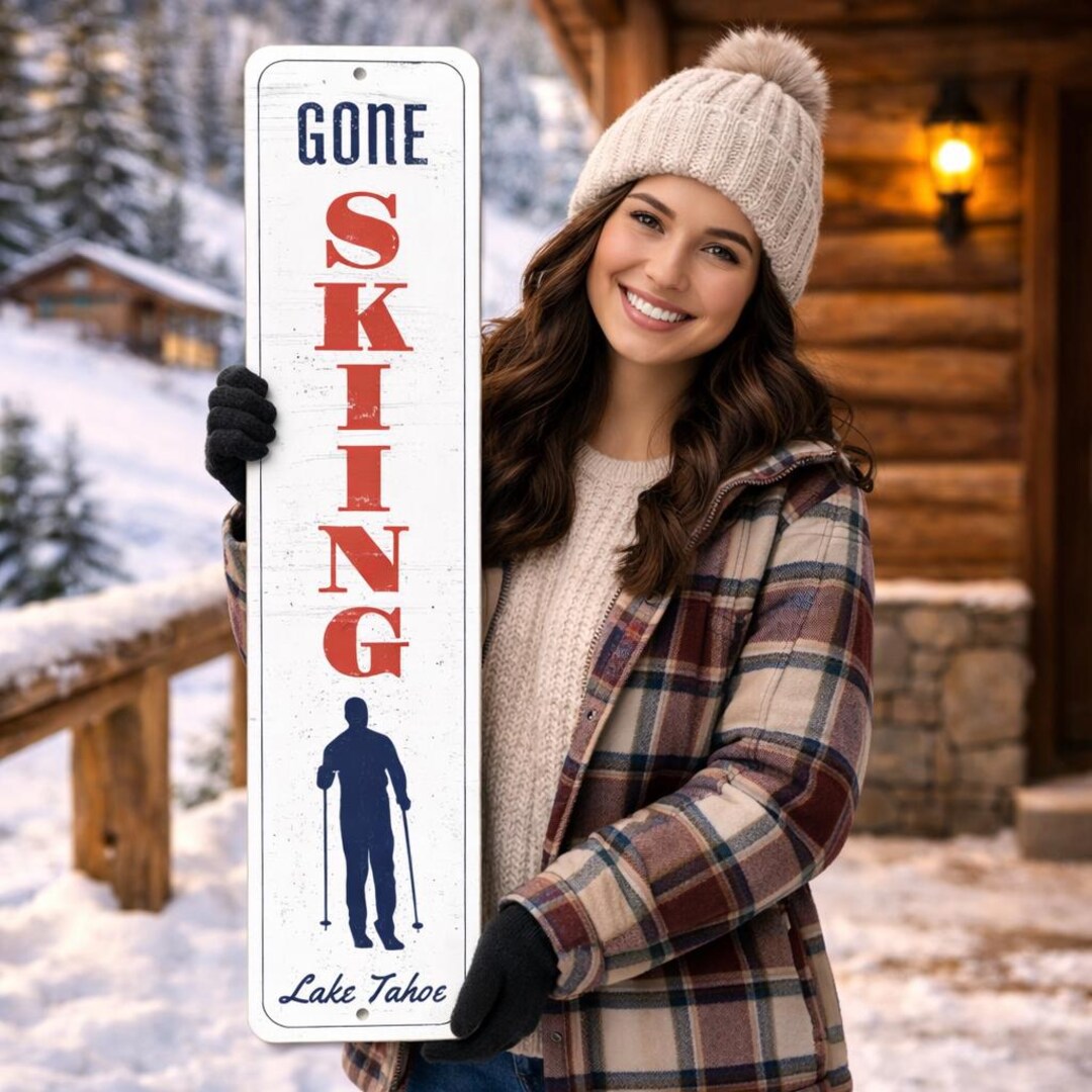 Gone Skiing Vertical Sign, Personalized Ski Location Name Sign, Custom ...