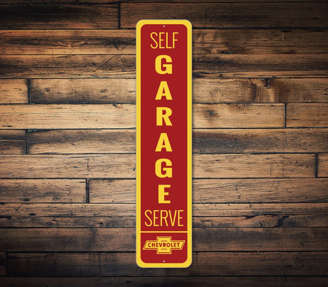 Self Serve Garage Sign, Custom Chevy Garage, Gifts for Dad, Dads Car