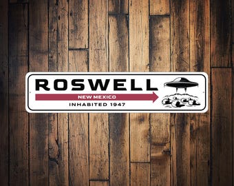 Roswell New Mexico Sign, Roswell UFO Sign, UFO Decor, Cosmic Gifts, Roswell Decor, Roswell Gift Ideas, Man Cave Gifts, Quality Metal Sign