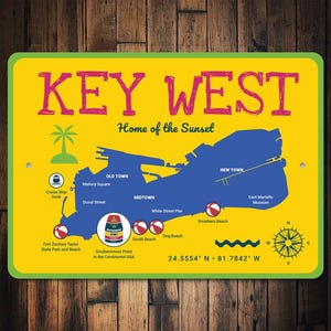 Panneau en métal de carte nautique de Key West - décoration de maison de vacances en Floride - art mural maison de plage - cadeau de voyage côtier - souvenir de Key West