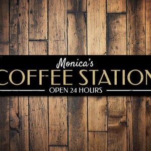コーヒーステーションのサイン装飾、24時間営業のサイン、Javaキッチンの装飾、カスタムバリスタサイン、バリスタへのコーヒーステーションギフト - 高品質アルミニウム