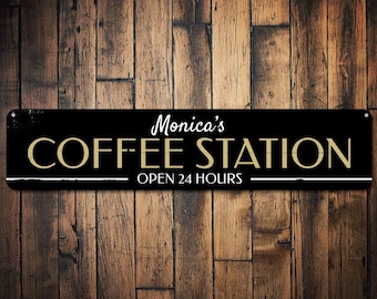 Coffee Station Sign Decor, Open 24 Hours Sign, Java Kitchen Decor, Custom Barista Sign, Coffee Station Gift for Barista -Quality Aluminum