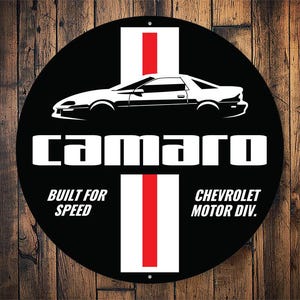Circle Garage Sign, Camaro Garage Sign, Retro Camaro Sign, Vintage Camaro Sign, Metal Camaro Sign, Vintage Garage, Camaro Sign - Metal Sign